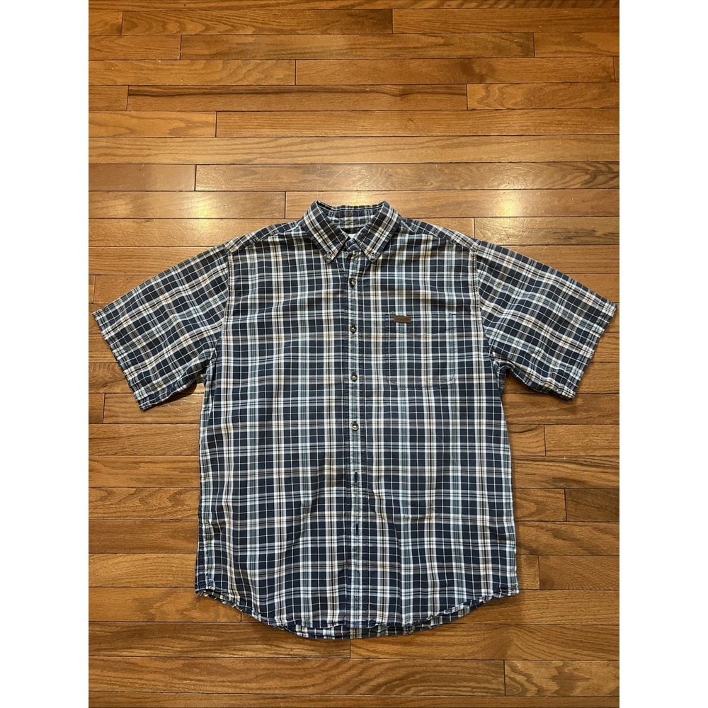 Carhartt Button Up Shirt Mens Large Plaid Short Sleeve Workwear Cotton Pocket
